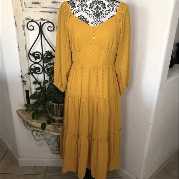 J. Crew Dresses & Skirts - J crew Mustard Yellow tiered Swiss dot boho dress